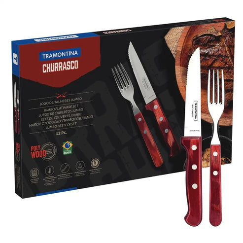 Tramontina Polywood Jumbo Stainless Steel Barbecue Set, Red, 12 Pieces